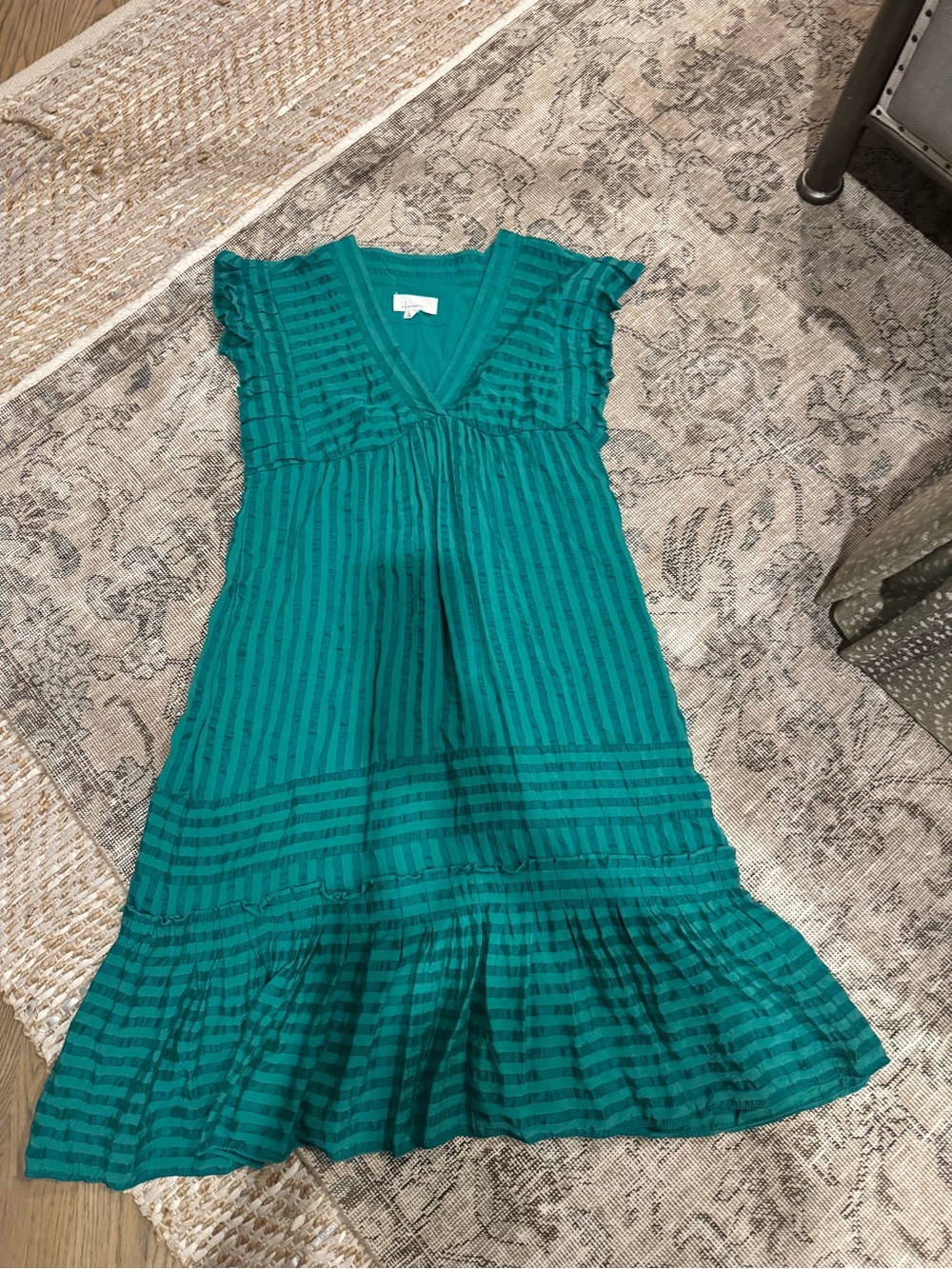Anthropologie Teal Striped V-Neck Cotton Dress